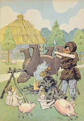 Eine gallische Familie kocht einen Bären, Illustration aus 